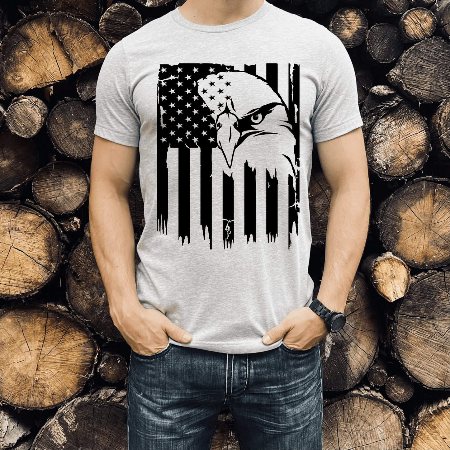 EAGLE flag stars SINGLE COLOR BLACK size ADULT DTF TRANSFERPRINT TO ORDER - Do it yourself Transfers