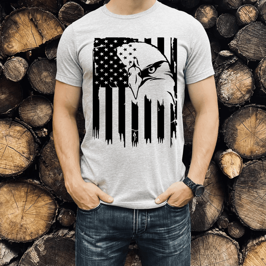 EAGLE flag stars SINGLE COLOR BLACK size ADULT DTF TRANSFERPRINT TO ORDER - Do it yourself Transfers