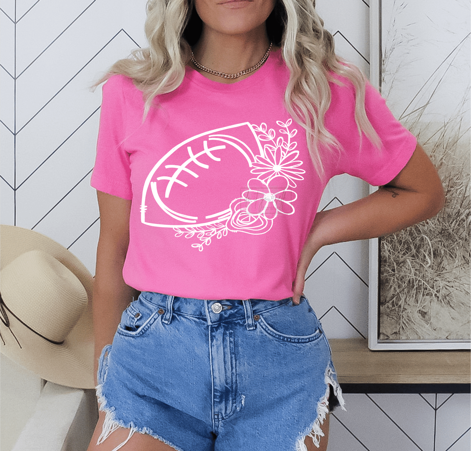 FOOTBALL flowers sports SINGLE COLOR WHITE size ADULT DTF TRANSFERPRINT TO ORDER - Do it yourself Transfers