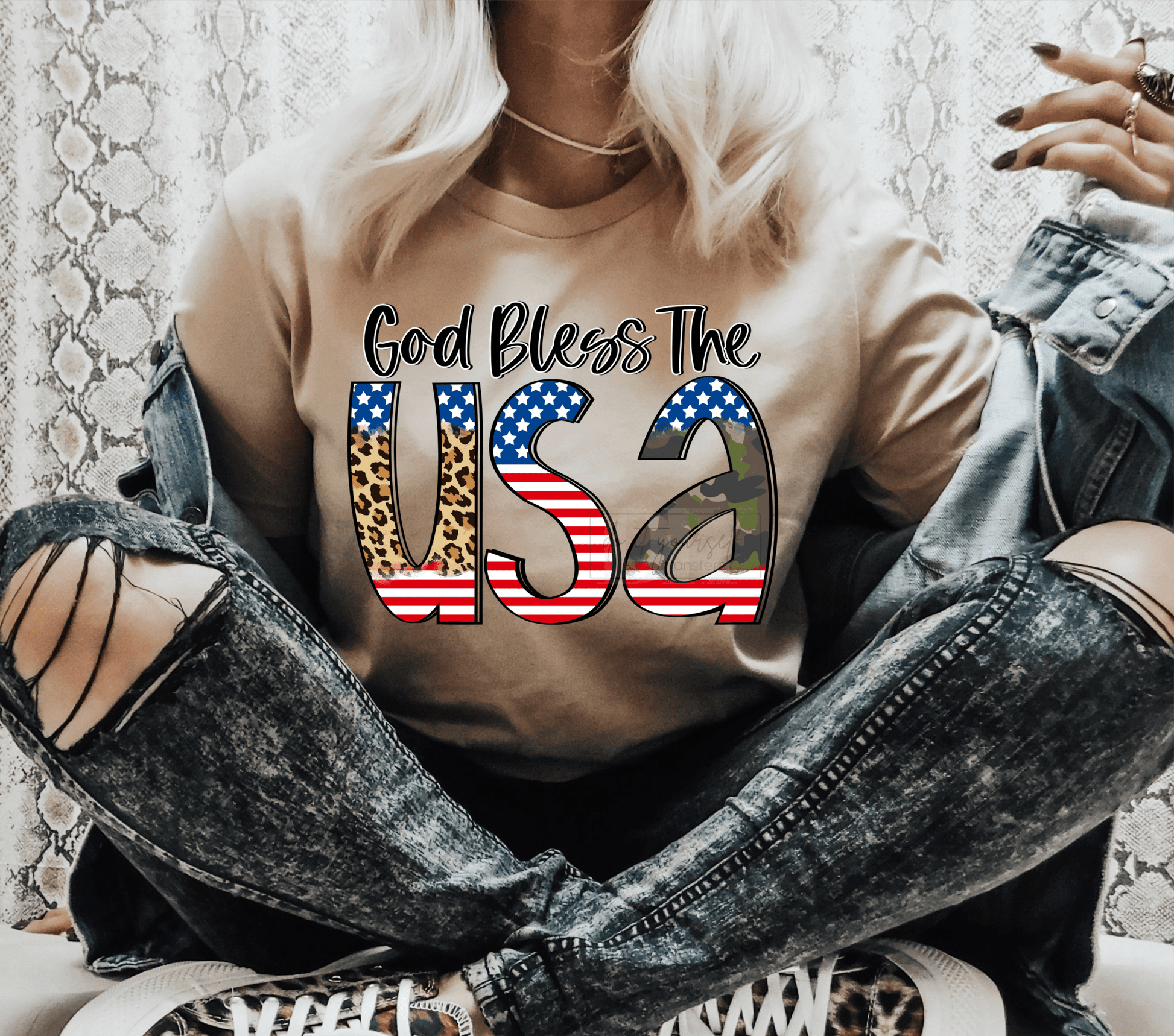 God Bless the USA Camo Leopard Red White Blue size ADULT DTF TRANSFERPRINT TO ORDER - Do it yourself Transfers