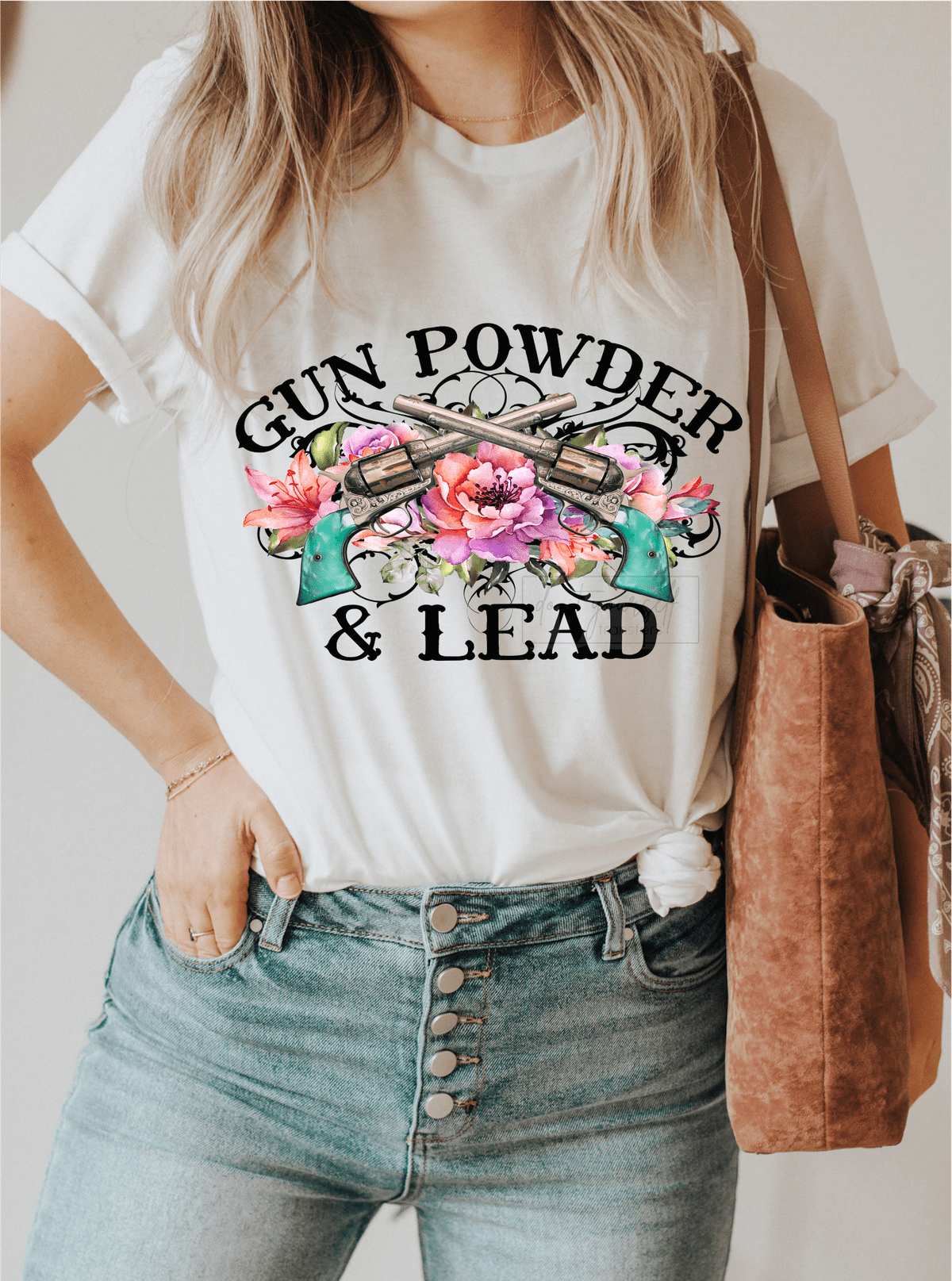 Gun Powder and Lead pistol flowers size ADULT 8x11.7 DTF TRANSFERPRINT TO ORDER - Do it yourself Transfers