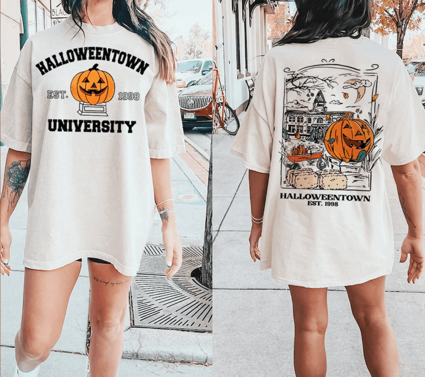 Halloween TOWN est 1998 University pumpkin ADULT FRONT BACK DTF TRANSFERPRINT TO ORDER - Do it yourself Transfers