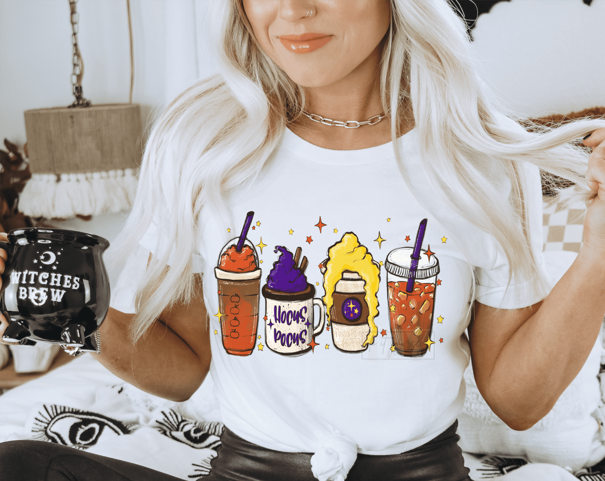 Hocus Pocus Coffee Latte Halloween size ADULT DTF TRANSFERPRINT TO ORDER - Do it yourself Transfers