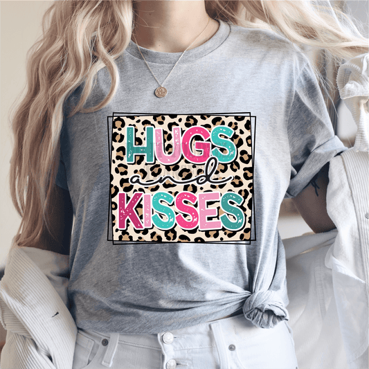 Hugs and Kisses leopard frame Valentine's day size ADULT 11.7x10.5 DTF TRANSFERPRINT TO ORDER - Do it yourself Transfers