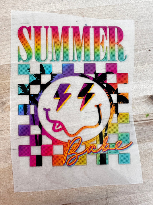 RTS SUMMER BABE smiley face checkered multi color MATTE BREATHABLE CLEAR FILM SCREEN PRINT TRANSFER POCKET 3X4