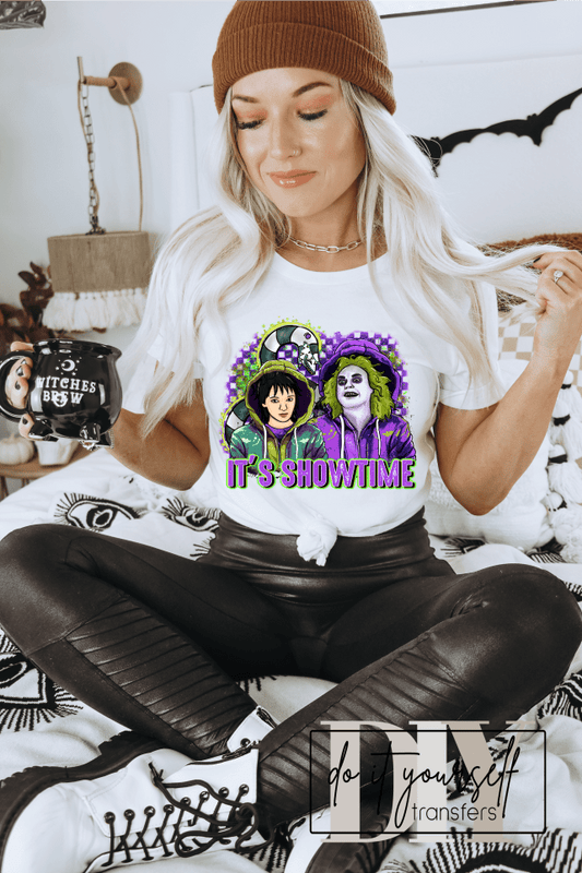 It's showtime Beetlejuice green purple ADULT DTF TRANSFERPRINT TO ORDER - Do it yourself Transfers