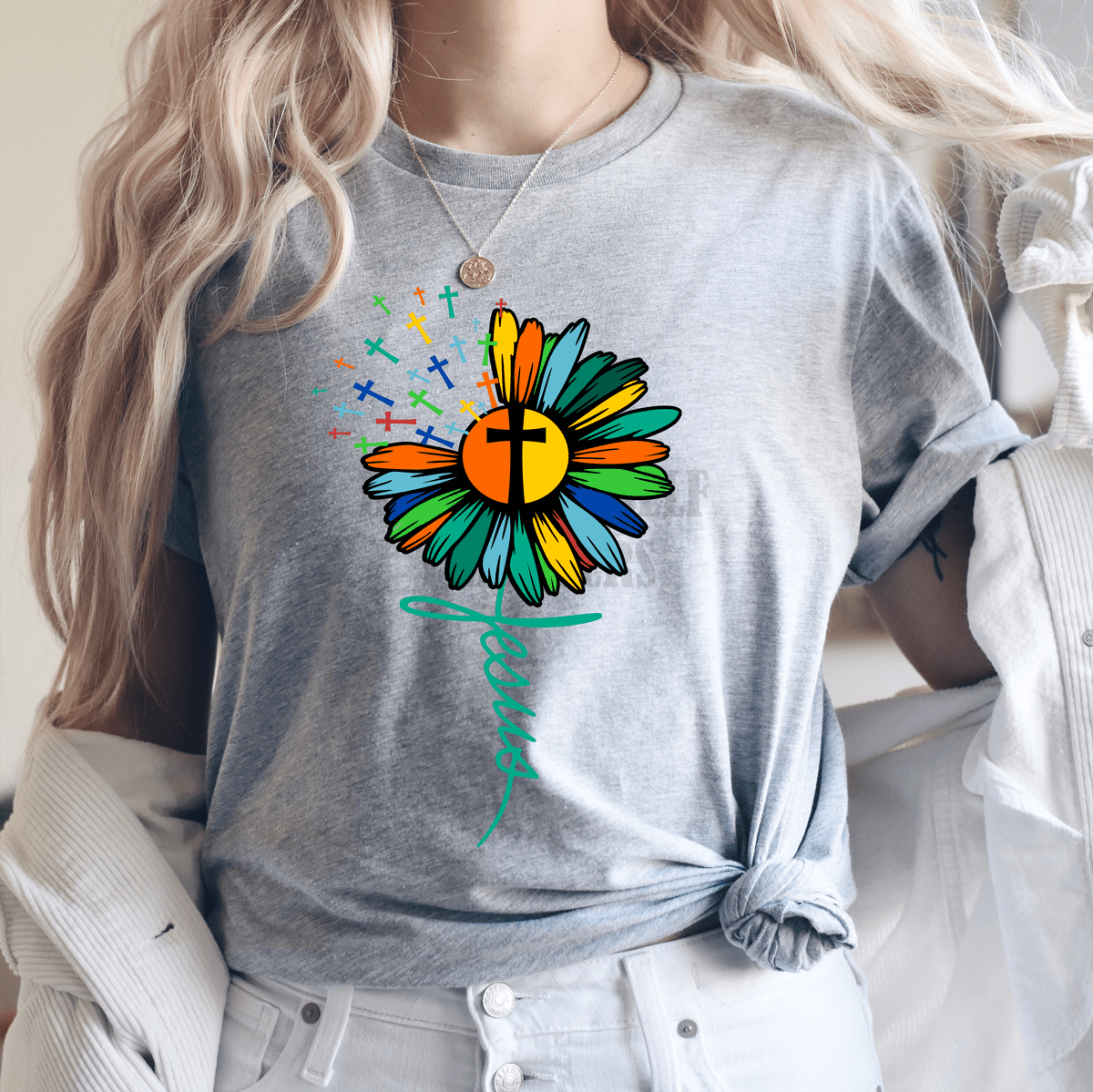 Jesus sunflower cross rainbow Adult size 8.7x13.3 DTF TRANSFERPRINT TO ORDER - Do it yourself Transfers