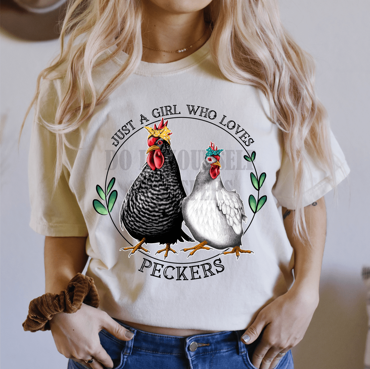 Just a girl who loves Peckers chickens farm Adult size 10.7x10.7 DTF TRANSFERPRINT TO ORDER - Do it yourself Transfers