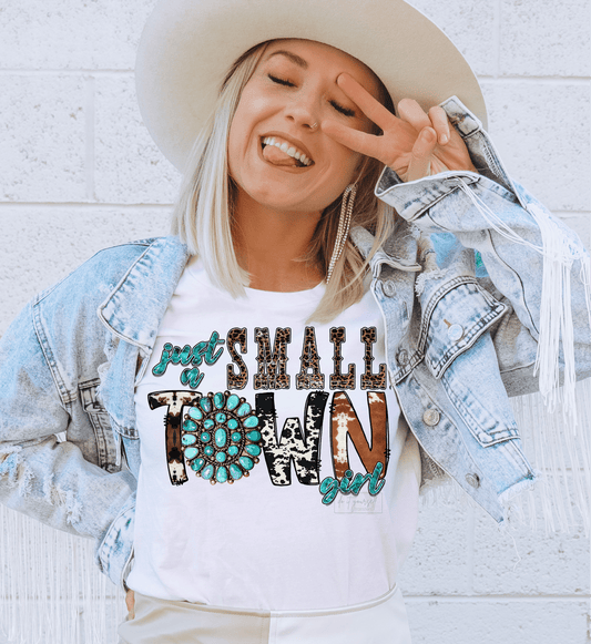 Just a Small - Town Girl jewel cow Print leopard size ADULT DTF TRANSFERPRINT TO ORDER - Do it yourself Transfers