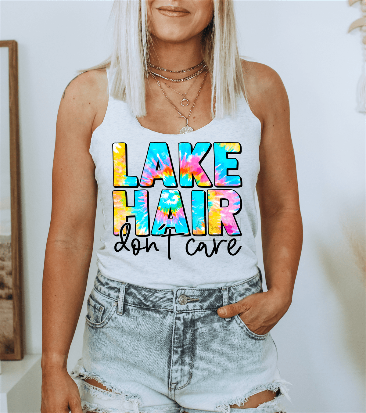 Lake Hair don't care tie dye Summer size ADULT DTF TRANSFERPRINT TO ORDER - Do it yourself Transfers