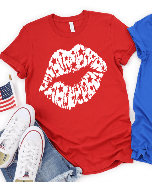 LIPS STARS July 4th SINGLE COLOR WHITE size ADULT DTF TRANSFERPRINT TO ORDER - Do it yourself Transfers