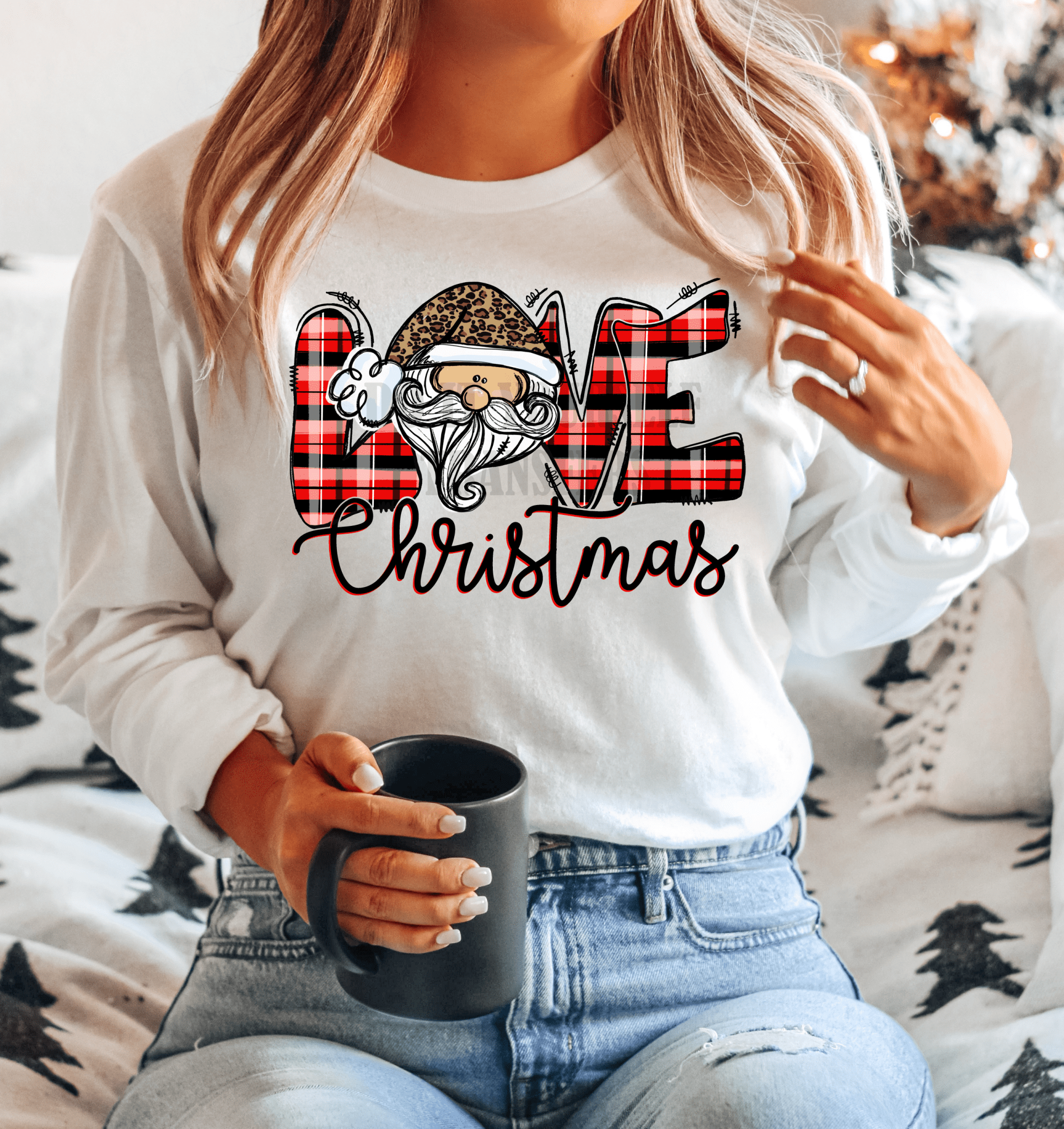 Love Christmas Santa hat buffalo plaid ADULT DTF TRANSFERPRINT TO ORDER - Do it yourself Transfers