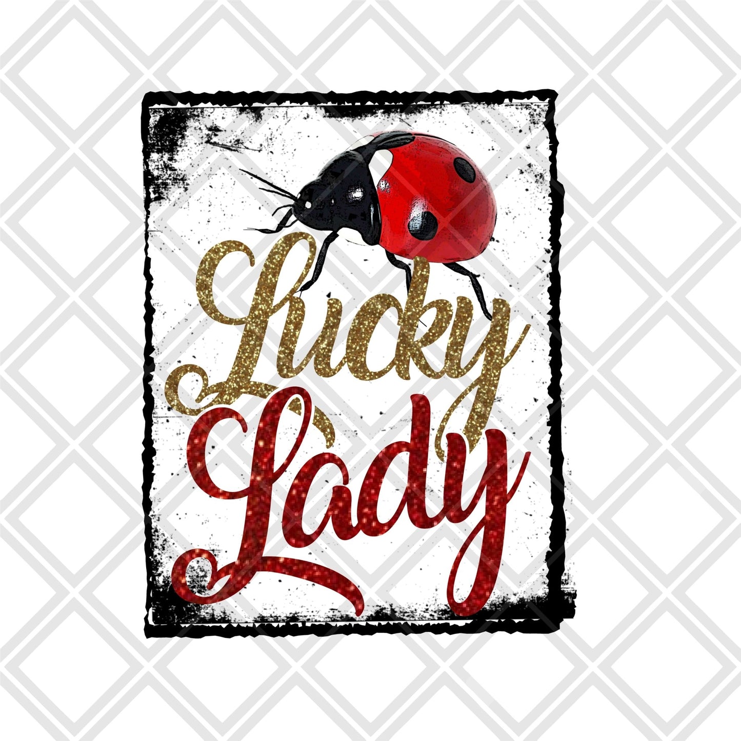 Lucky Lady ladybug frame Digital Download Instand Download - Do it yourself Transfers