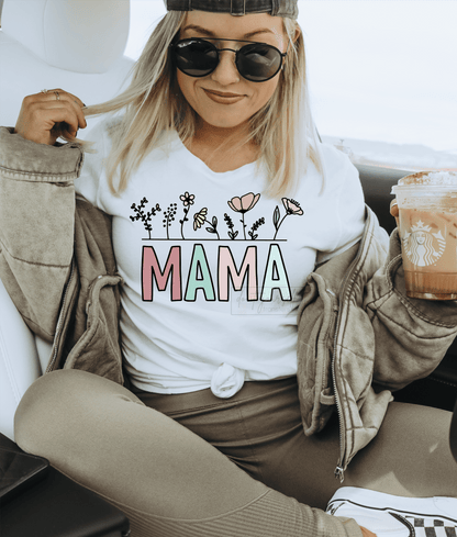 MAMA Flowers pastel colors mom size ADULT DTF TRANSFERPRINT TO ORDER - Do it yourself Transfers
