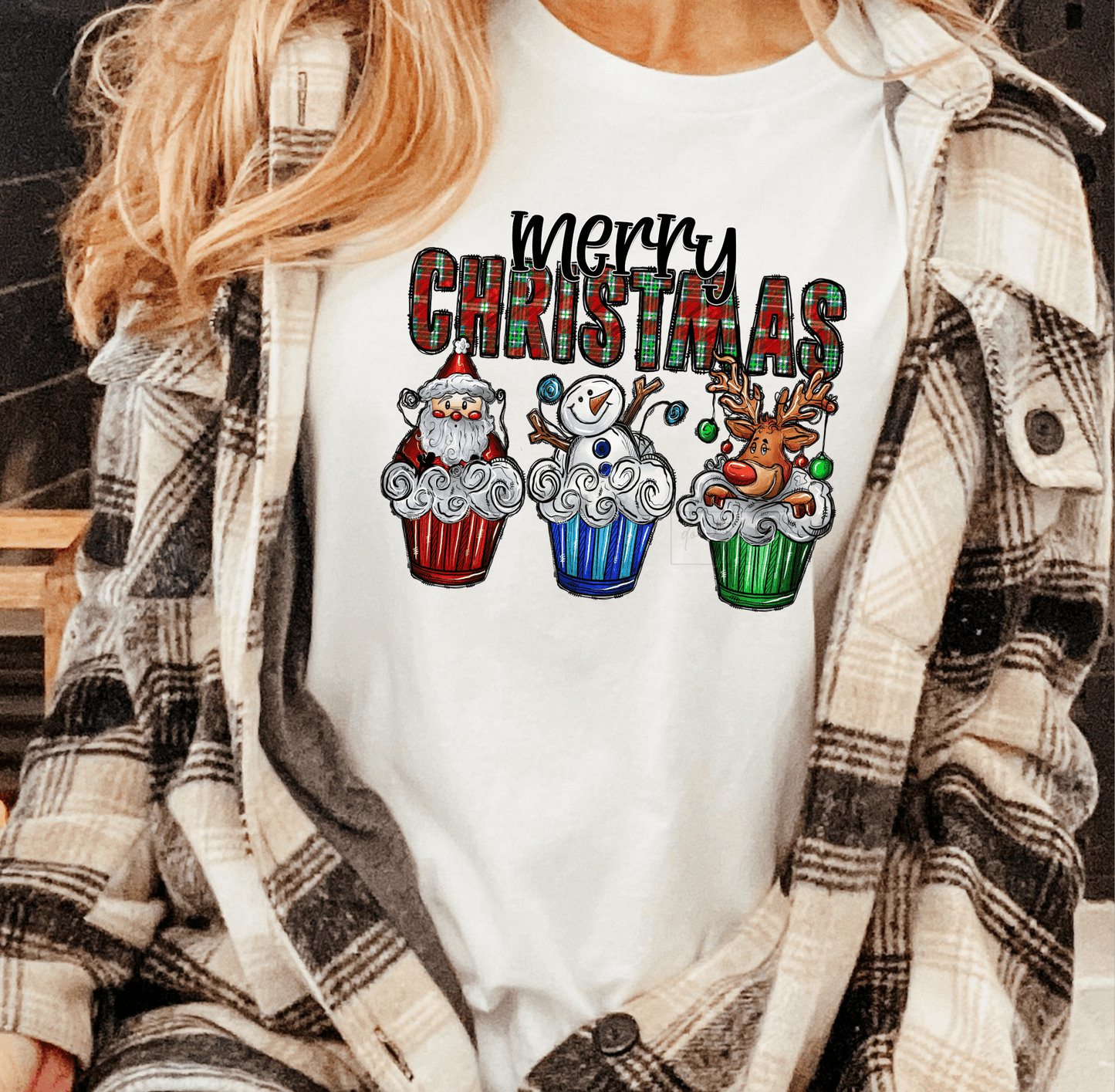 Merry Christmas CUPCAKES Santa Snowman Reindeer size ADULT DTF TRANSFERPRINT TO ORDER - Do it yourself Transfers