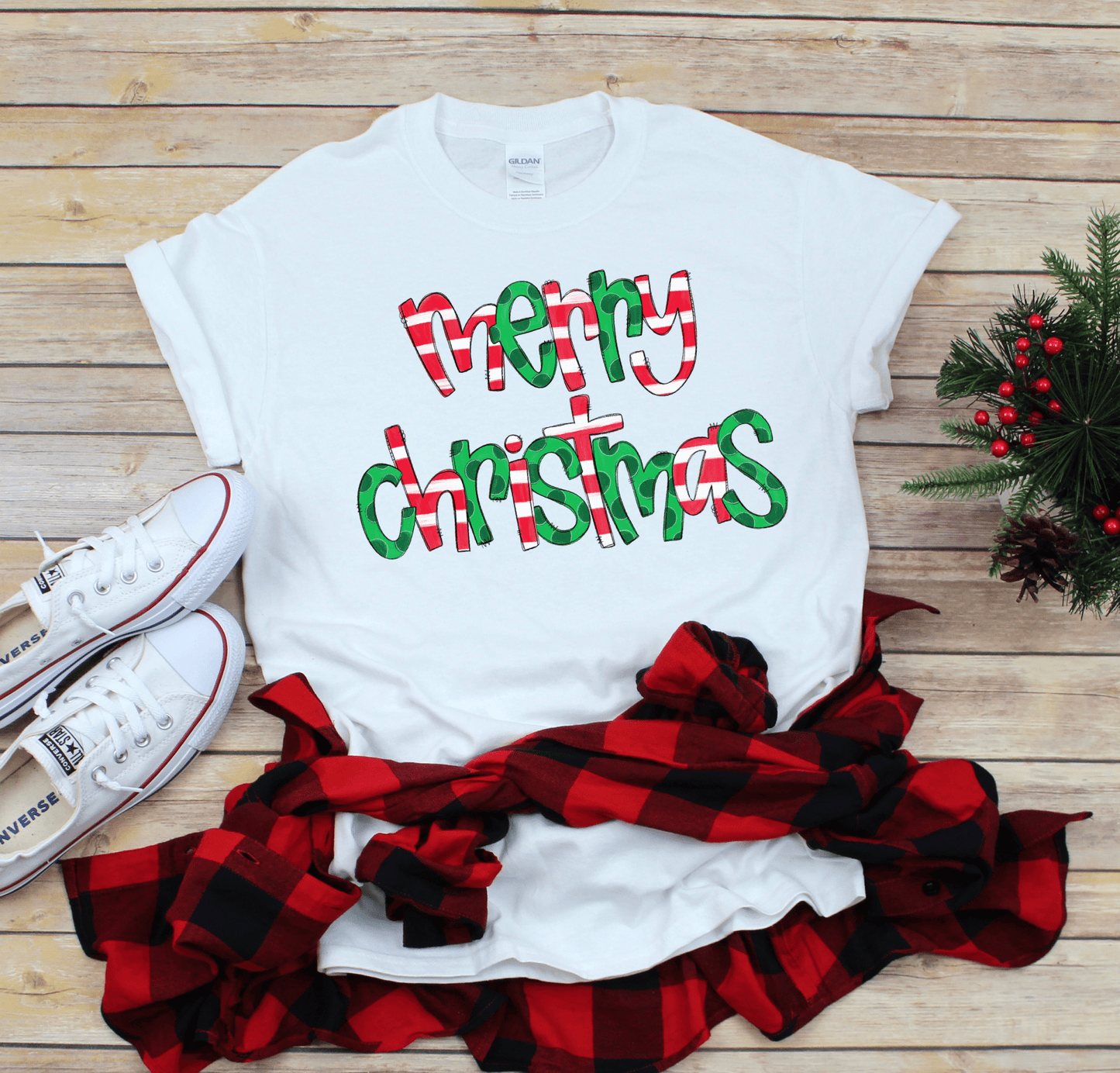Merry Christmas red and green stripe polka dot Christmas DTF TRANSFERPRINT TO ORDER - Do it yourself Transfers