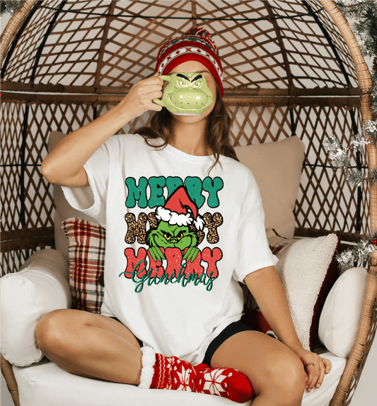 MERRY MERRY MERRY GRINCHMAS CHRISTMAS ADULT DTF TRANSFERPRINT TO ORDER - Do it yourself Transfers
