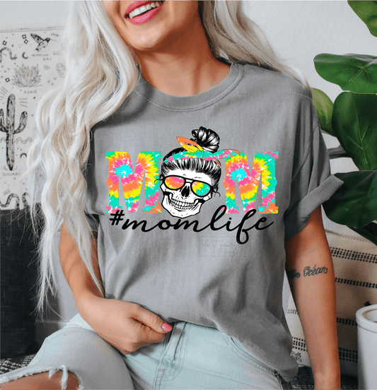 #momlife Skull tie dye mom life DTF size ADULT DTF TRANSFERPRINT TO ORDER - Do it yourself Transfers