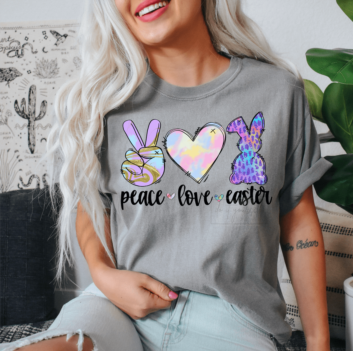 Peace love Easter bunny leopard size ADULT DTF TRANSFERPRINT TO ORDER - Do it yourself Transfers