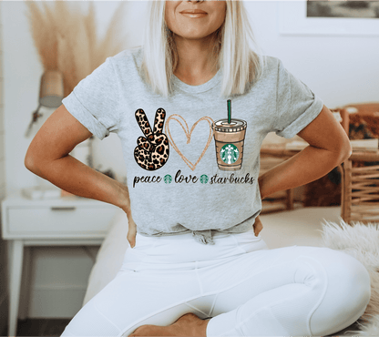 Peace love Starbucks coffee size ADULT DTF TRANSFERPRINT TO ORDER - Do it yourself Transfers