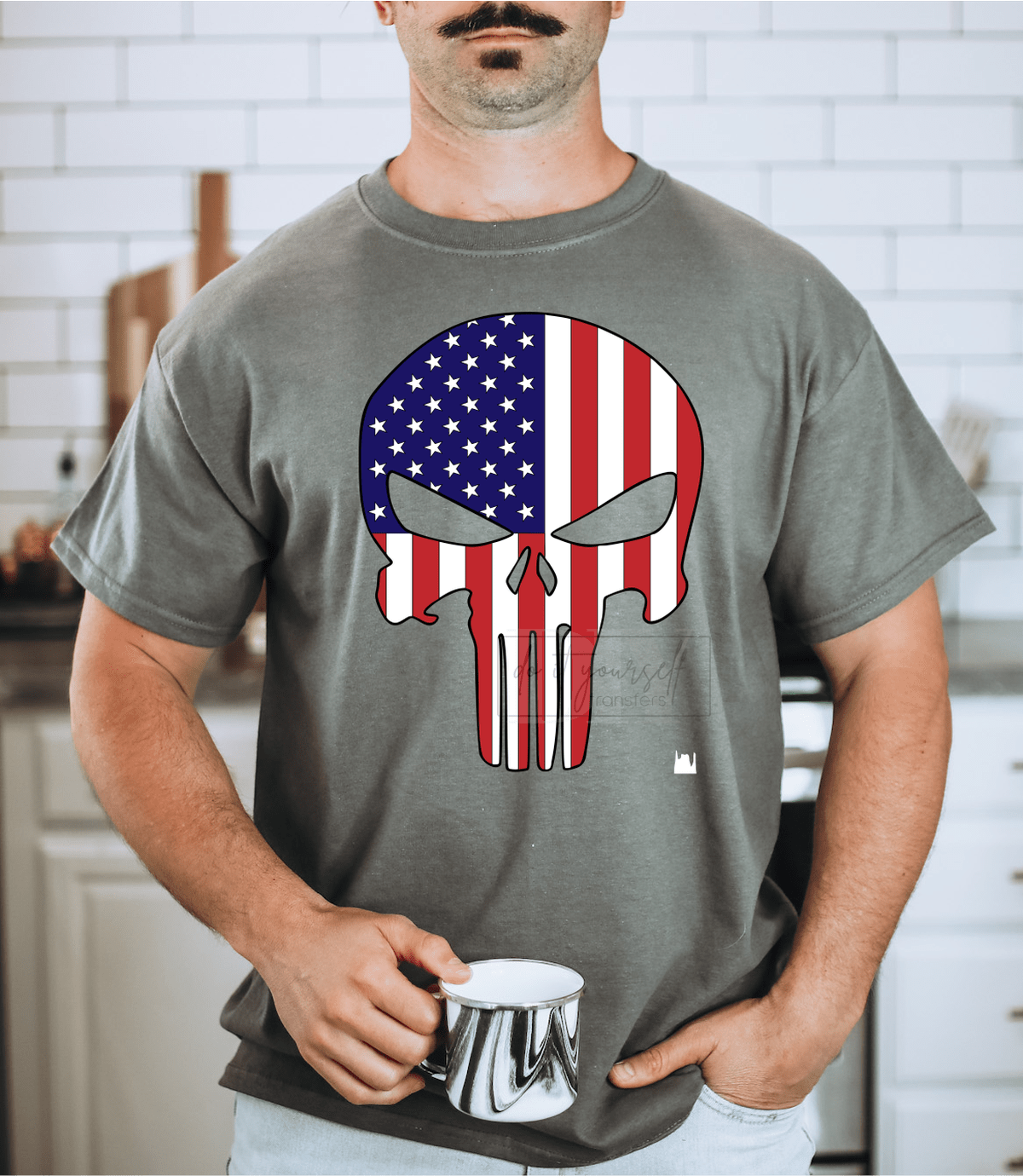 Punisher Skull USA US Flag Red White Blue American Police Fire First Responders Military size DTF TRANSFERPRINT TO ORDER - Do it yourself Transfers
