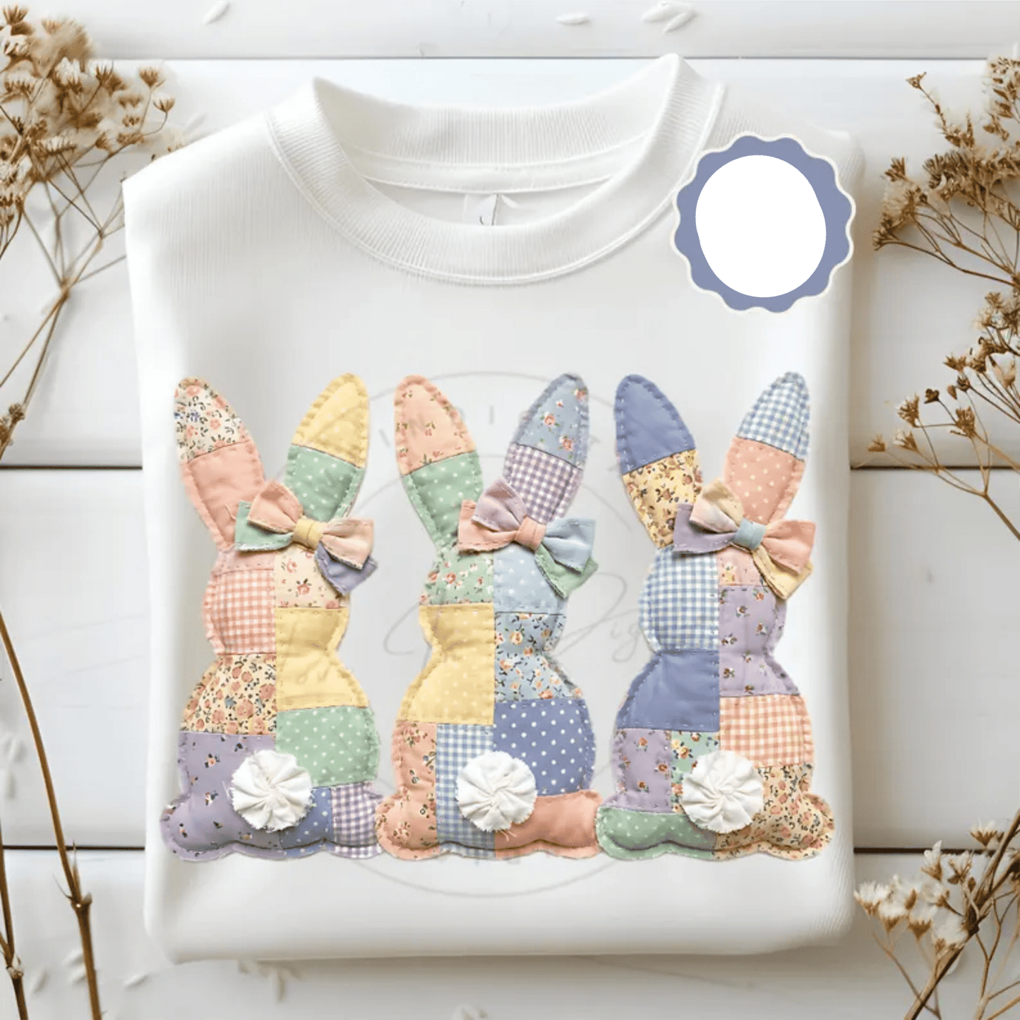 RTS 3 EASTER BUNNIES PATCHES BOWS DTF DIRECT TO FILM transfers ADULT 10X11.5 - Do it yourself Transfers