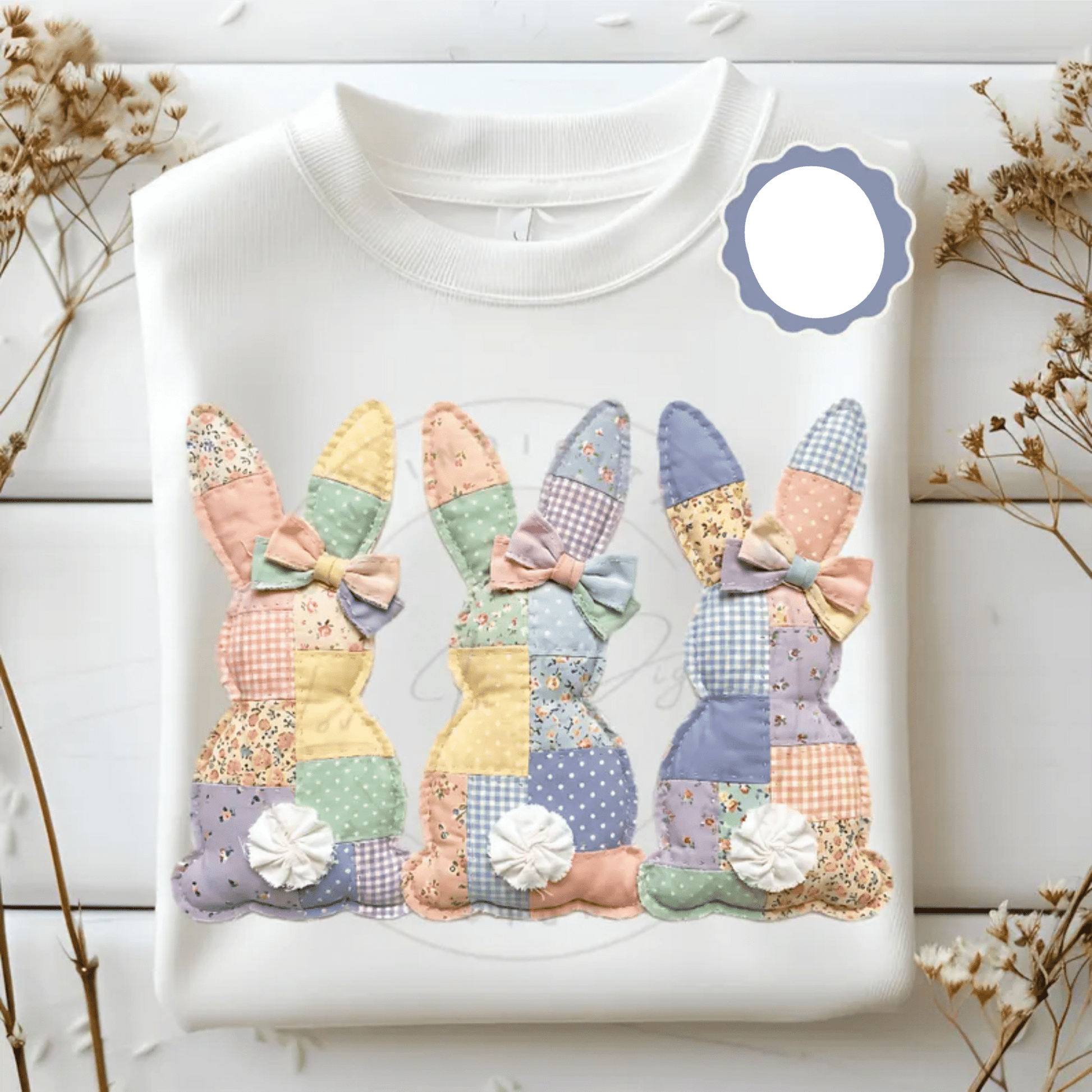 RTS 3 EASTER BUNNIES PATCHES BOWS DTF DIRECT TO FILM transfers ADULT 10X11.5 - Do it yourself Transfers