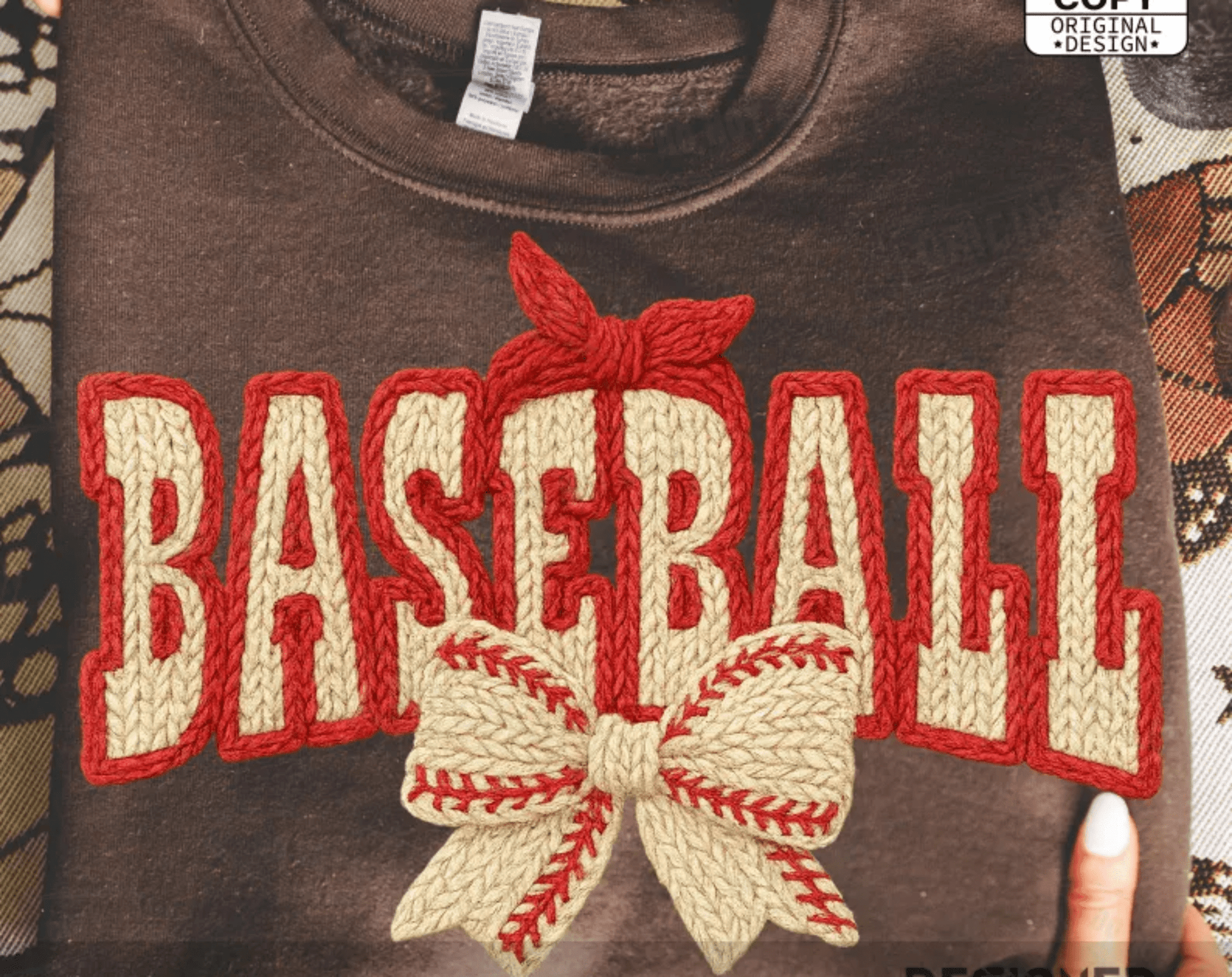 RTS BASEBALL YARN BOW DTF DIRECT TO FILM transfers ADULT 9X12 - Do it yourself Transfers