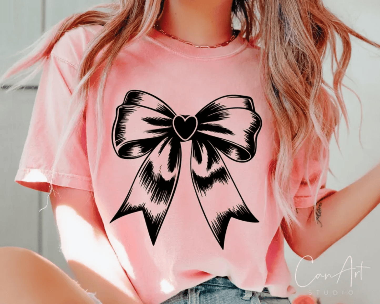 RTS BOW COQUETTE HEART SINGLE COLOR BLACK Screen Print transfers size ADULT 9X12 - Do it yourself Transfers