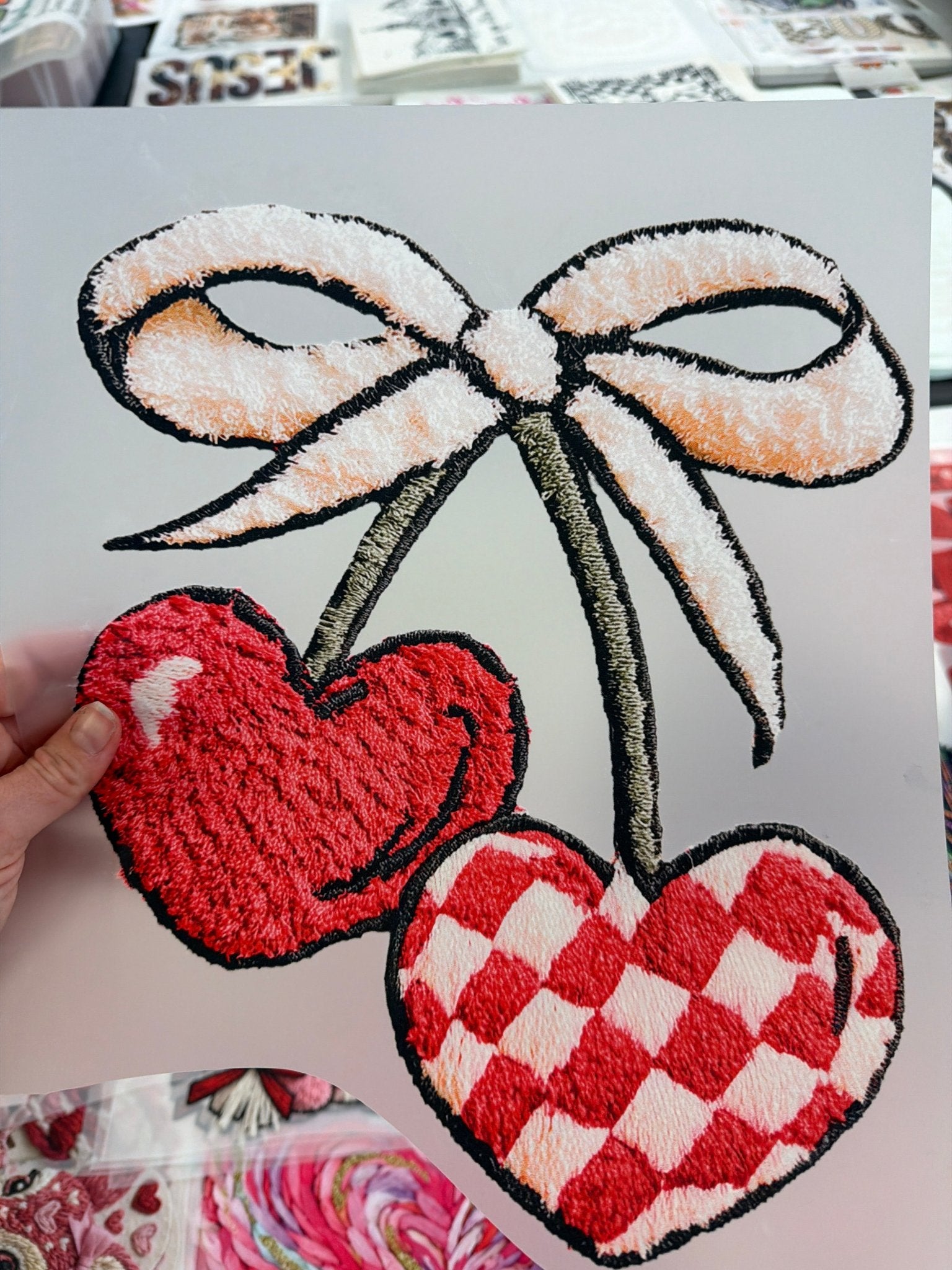 RTS CHERRY HEART FAUX DTF DIRECT TO FILM transfers ADULT 10X12 - Do it yourself Transfers