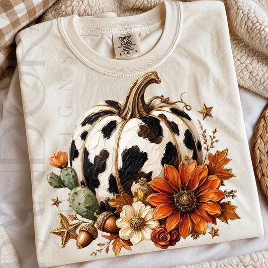RTS COW PRINT PUMPKIN DTF DIRECT TO FILM transfers ADULT 10X11.5 - Do it yourself Transfers