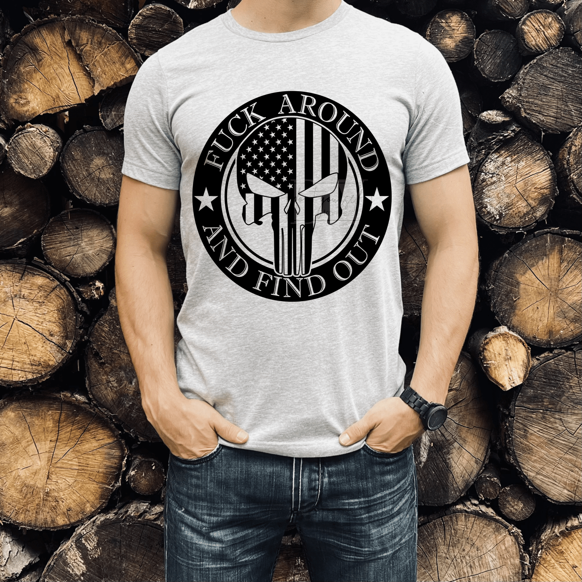 RTS FUCK AROUND & FIND OUT PUNISHER SINGLE COLOR BLACK Screen Print transfers size ADULT 10X12. 13 - H - Do it yourself Transfers