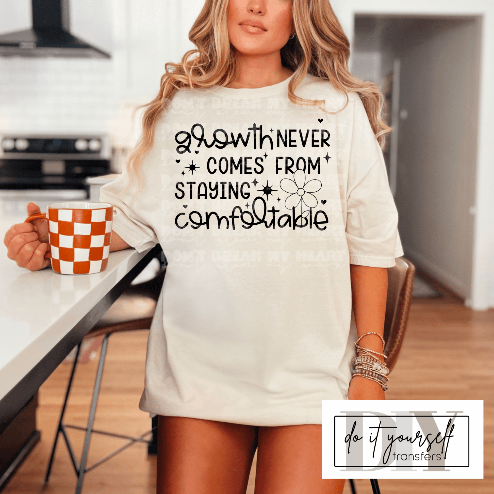 RTS Growth never comes from staying comfortable SINGLE COLOR BLACK Screen Print transfers size ADULT 9X12 - Do it yourself Transfers