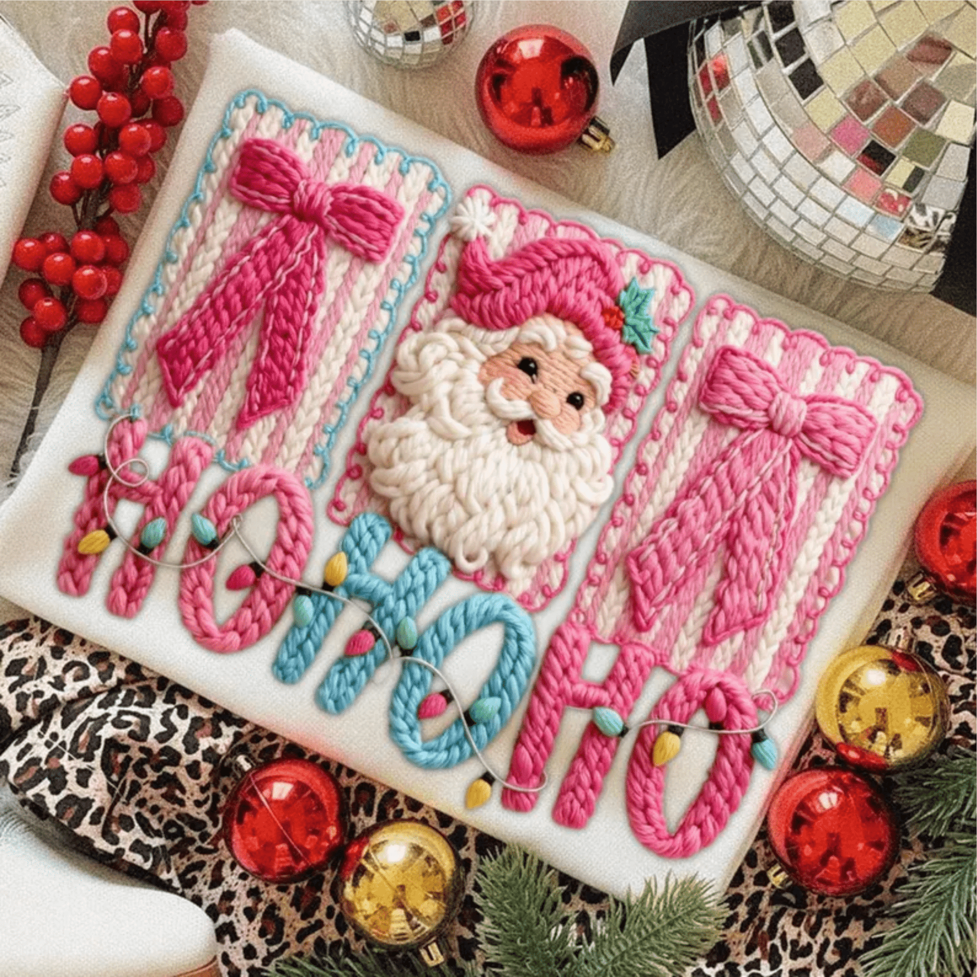 RTS HOHOHO FRAME BOWS SANTA PINK BLUE DTF DIRECT TO FILM transfers ADULT 10X12 - Do it yourself Transfers