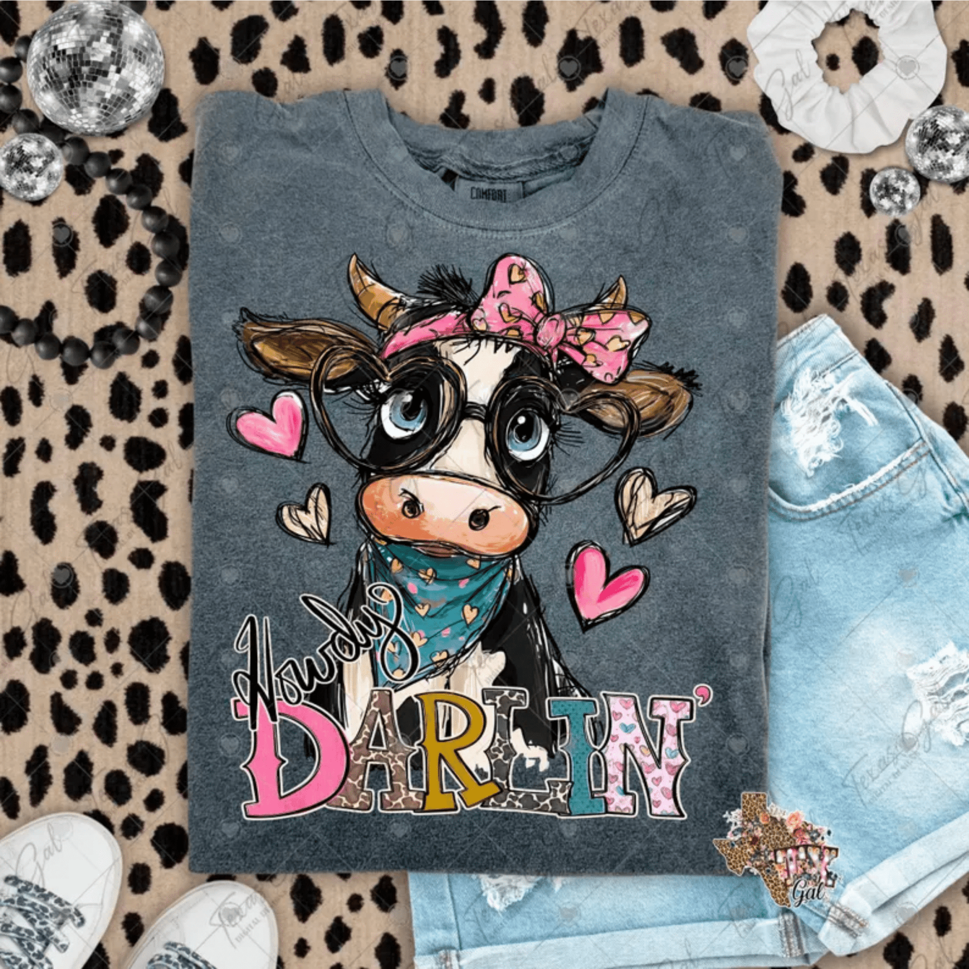 RTS HOWDY DARLIN' COW GLASSES DTF DIRECT TO FILM transfers ADULT 10X11.5 - Do it yourself Transfers