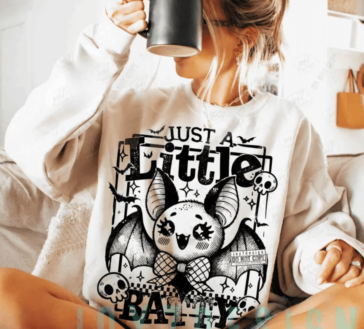 RTS JUST A LITTLE BATTY HALLOWEEN SINGLE COLOR BLACK SCREEN PRINT transfer ADULT 10X12 - Do it yourself Transfers