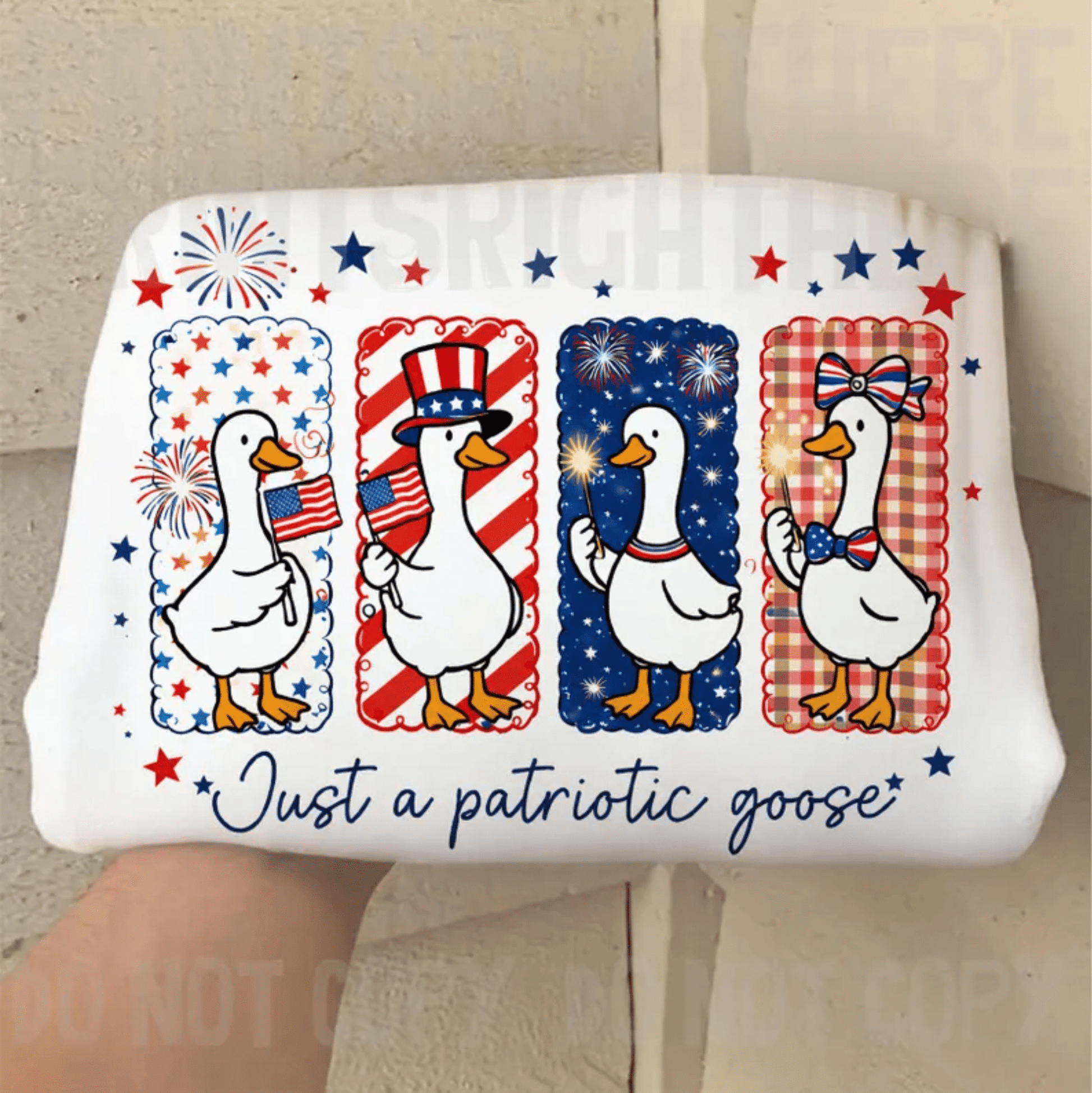 RTS JUST A PATRIOTIC GOOSE JULY 4TH DTF DIRECT TO FILM transfers ADULT 10X11.5 - Do it yourself Transfers