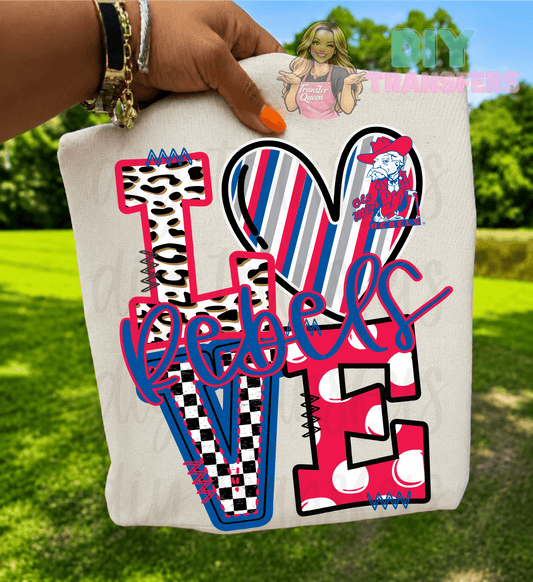 RTS LOVE REBELS RED BLUE DTF DIRECT TO FILM transfers ADULT 10X11.5 - Do it yourself Transfers