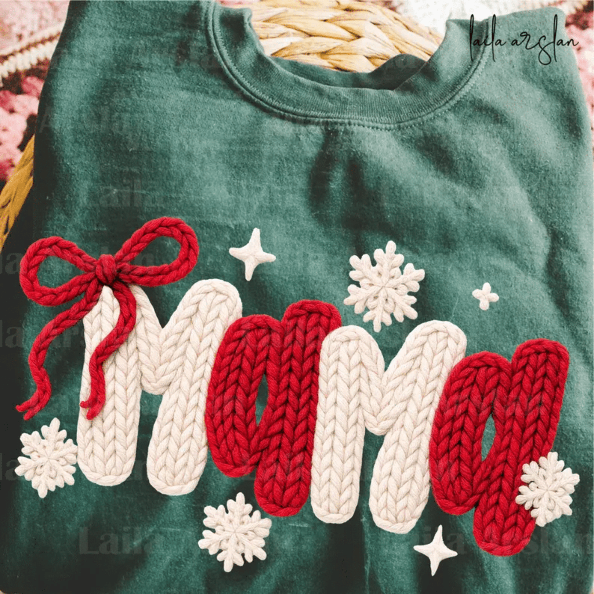 RTS MAMA WHITE RED SNOWFLAKES DTF DIRECT TO FILM transfers ADULT 10X12 - Do it yourself Transfers