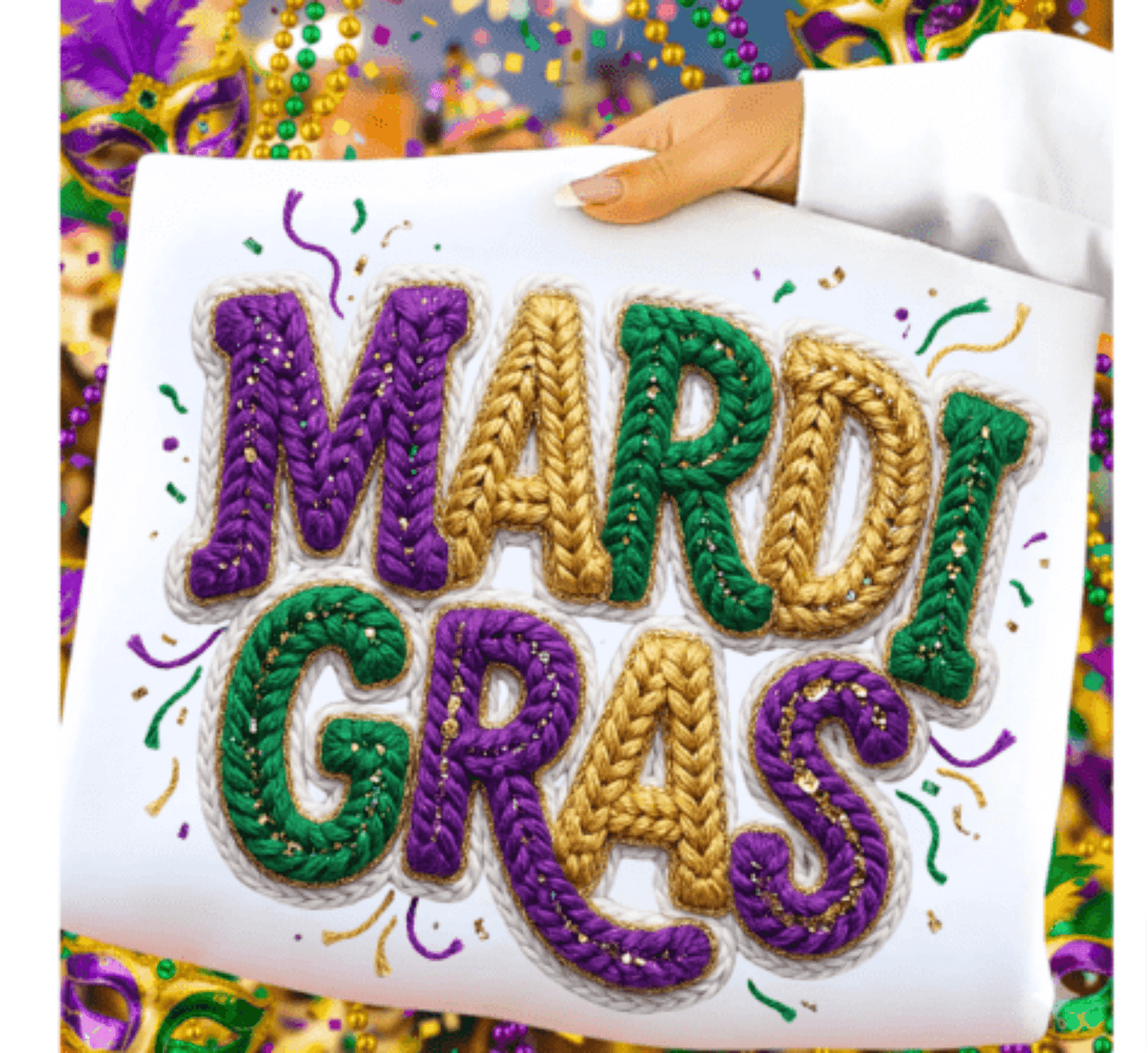 RTS MARDI GRAS YARN FAUX DTF DIRECT TO FILM transfers ADULT 10X11.5 - Do it yourself Transfers