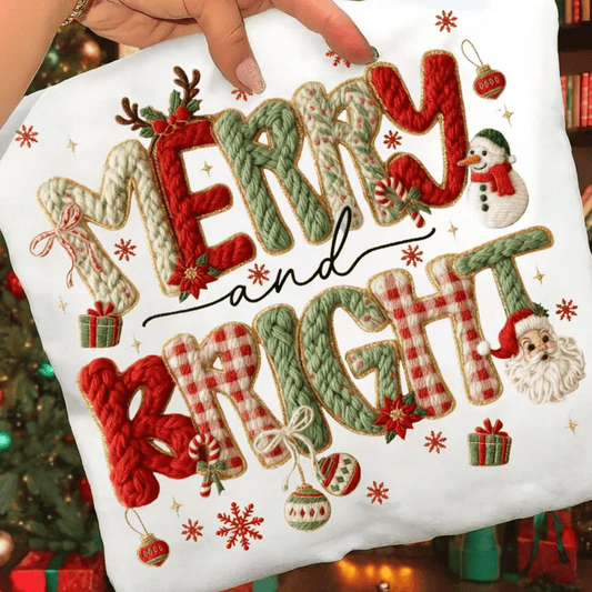 RTS MERRY AND BRIGHT WHITE GREEN RED SNOWMAN FAUX DTF DIRECT TO FILM transfers ADULT 10X12 - Do it yourself Transfers