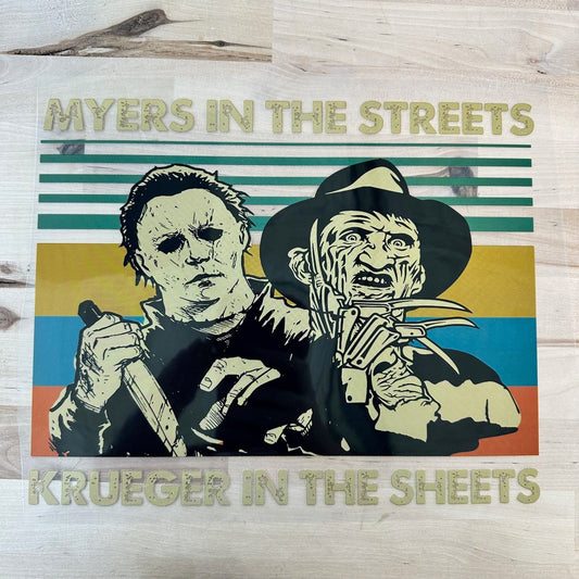 RTS MYERS IN THE STREET KRUEGER IN THE SHEET HALLOWEEN CLEAR FILM SCREEN PRINT TRANSFER ADULT 10X12 - Do it yourself Transfers