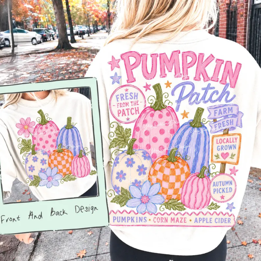 RTS PUMPKIN PATCH CORN MAZE APPLE CIDER PINK PURPLE DTF DIRECT TO FILM transfers ADULT 10X11.5 FRONT AND BACK INCLUDED - Do it yourself Transfers