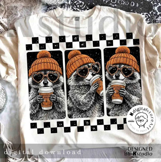 RTS RACOON PUMPKIN SPICE DTF DIRECT TO FILM transfers ADULT 10X11.5 - Do it yourself Transfers