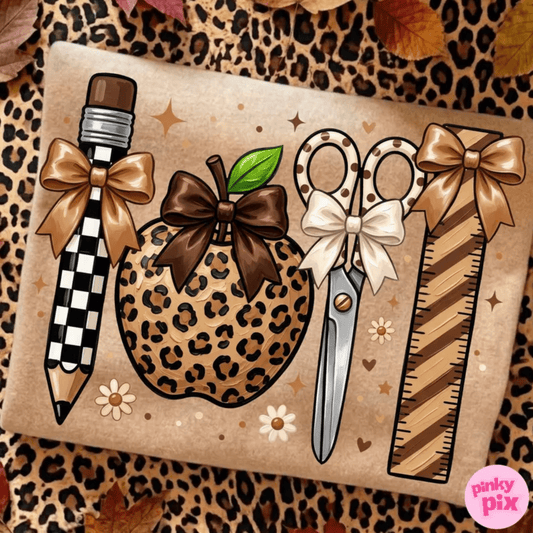 RTS SCHOOL PENCIL APPLE RULERS LEOPARD DTF DIRECT TO FILM transfers ADULT 10X11.5 - Do it yourself Transfers