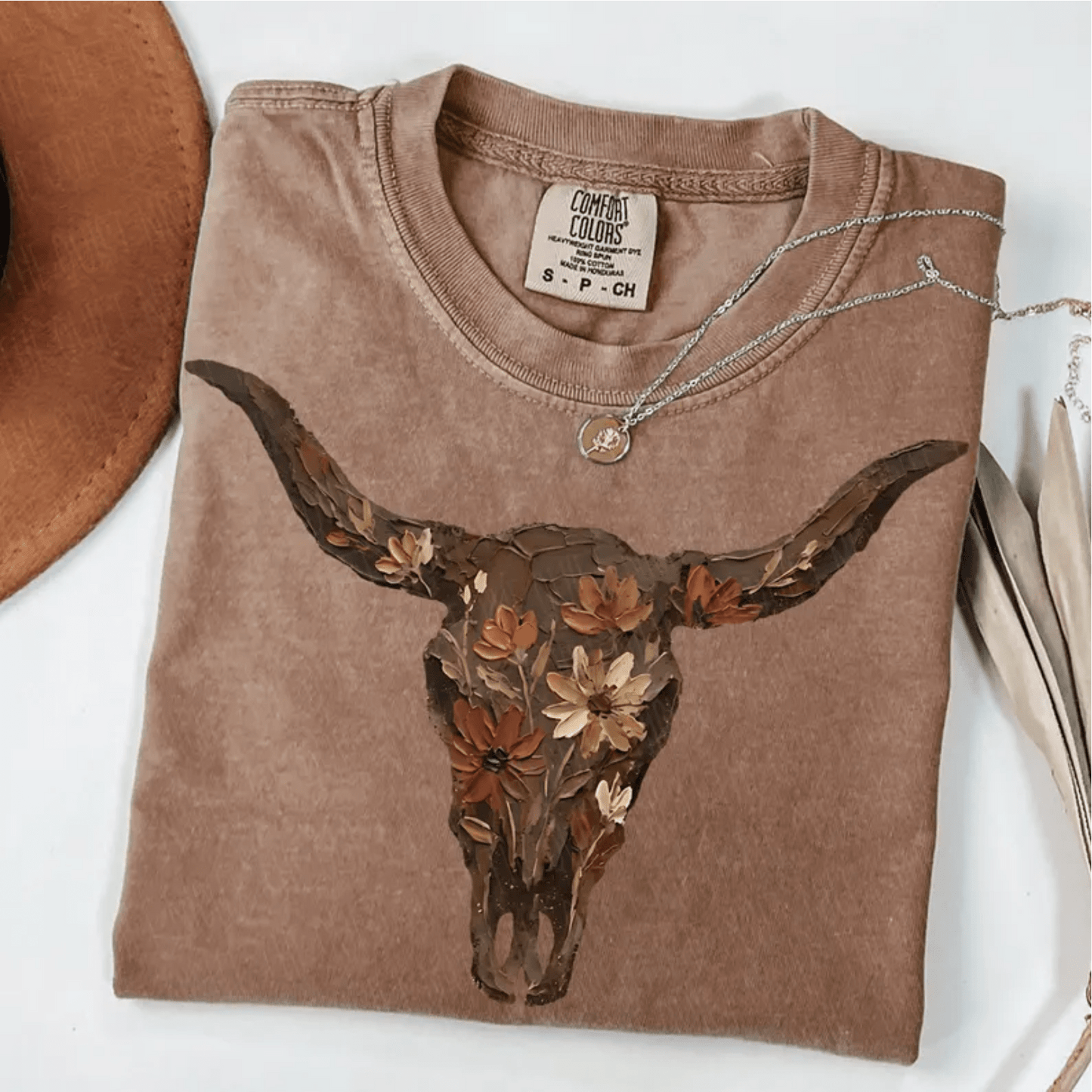 RTS SKULL BROWN FLOWERS BOHO WESTERN DTF DIRECT TO FILM transfers ADULT 10X11.5 - Do it yourself Transfers