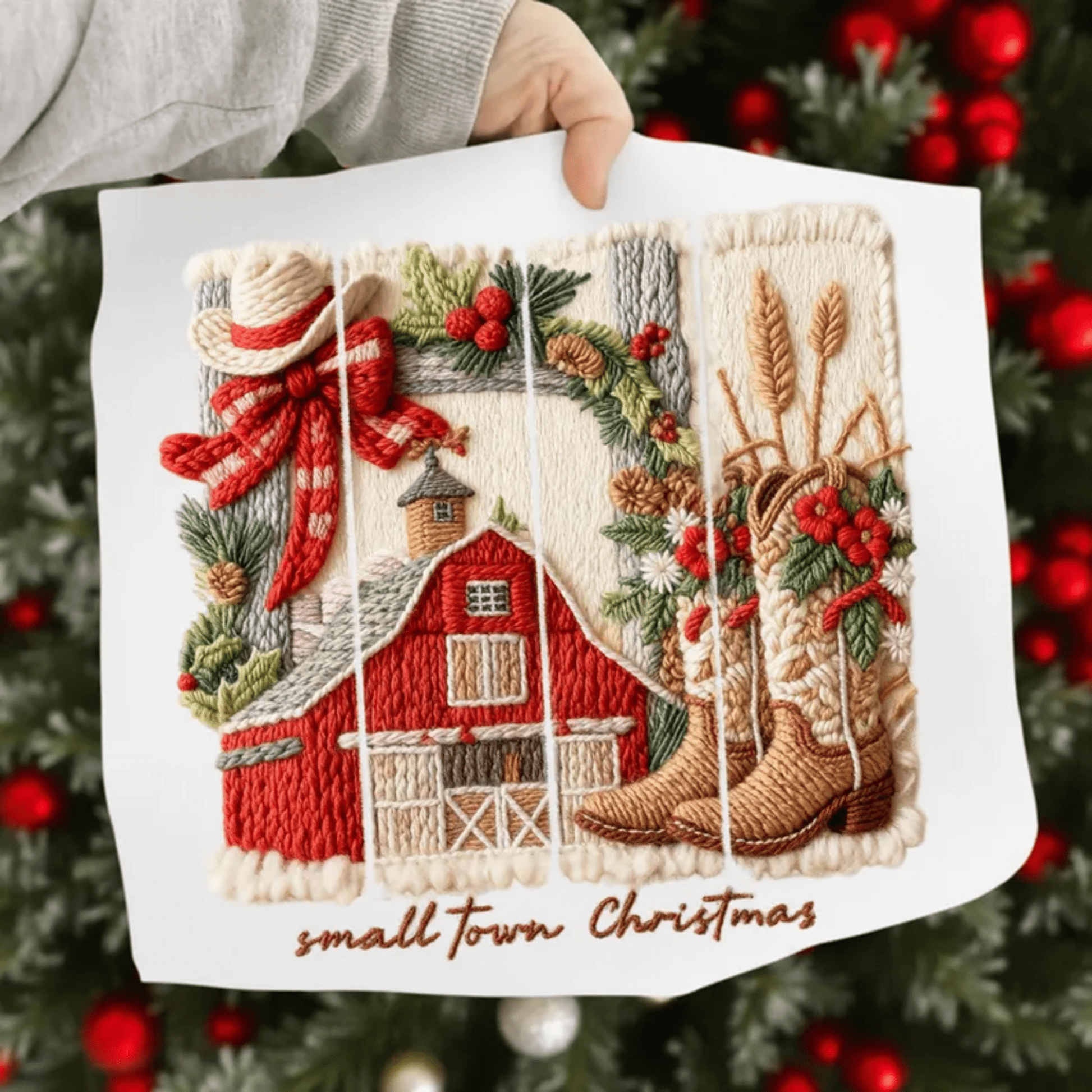 RTS SMALL TOWN CHRISTMAS COWBOY BARN FAUX DTF DIRECT TO FILM transfers ADULT 10X12 - Do it yourself Transfers