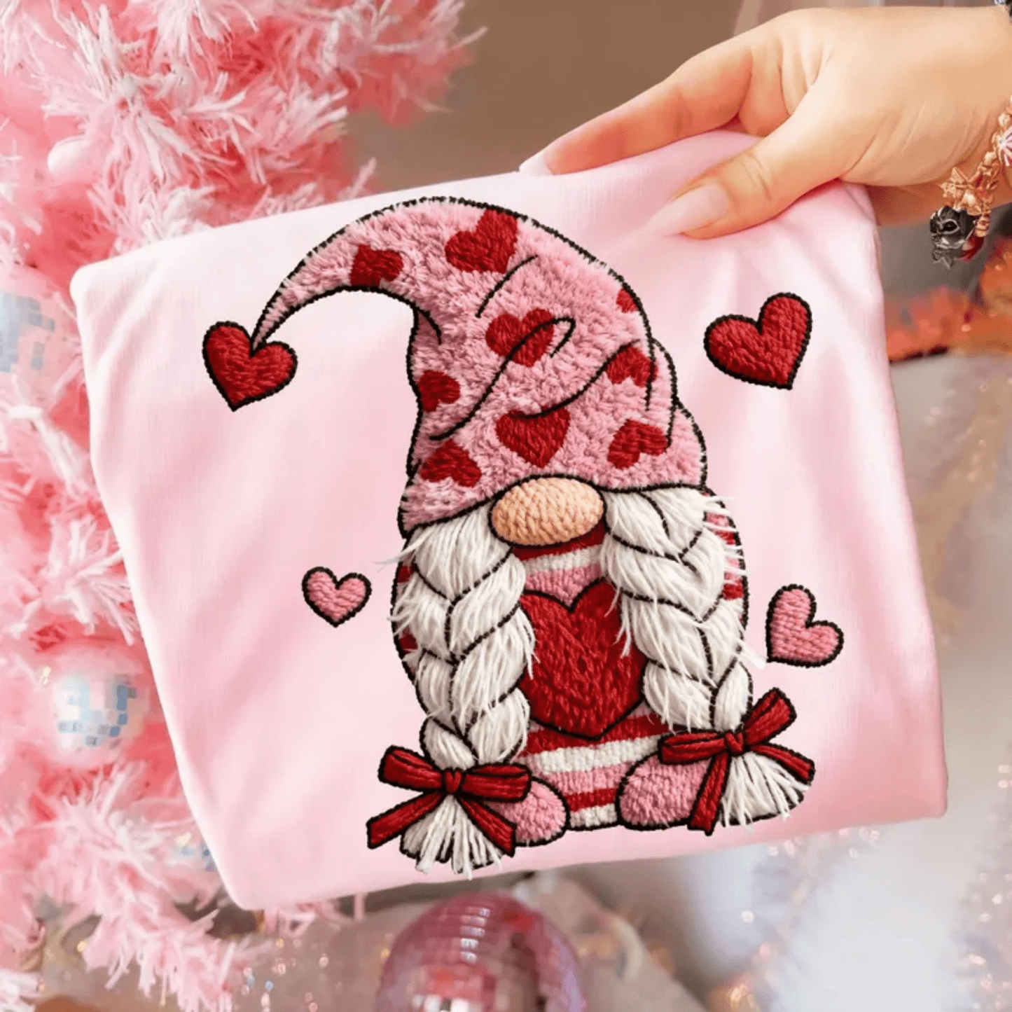 RTS VALENTINE GNOME HEARTS DTF DIRECT TO FILM transfers ADULT 9X12 - Do it yourself Transfers