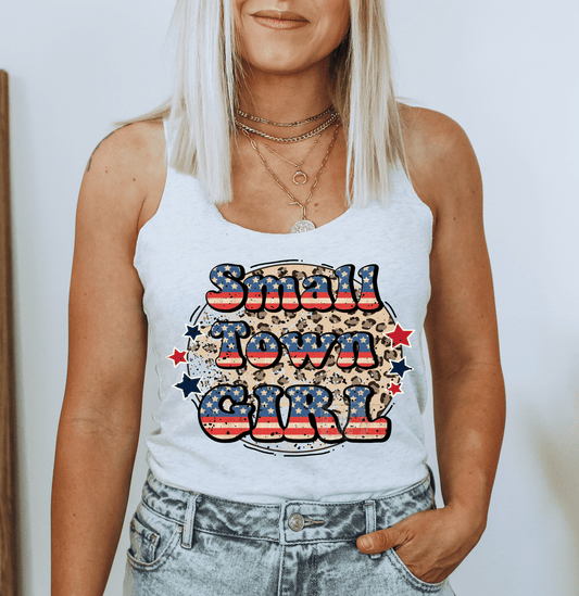 Small Town Girl Red White Blue Leopard circle size ADULT 11.5x9.8 DTF TRANSFERPRINT TO ORDER - Do it yourself Transfers