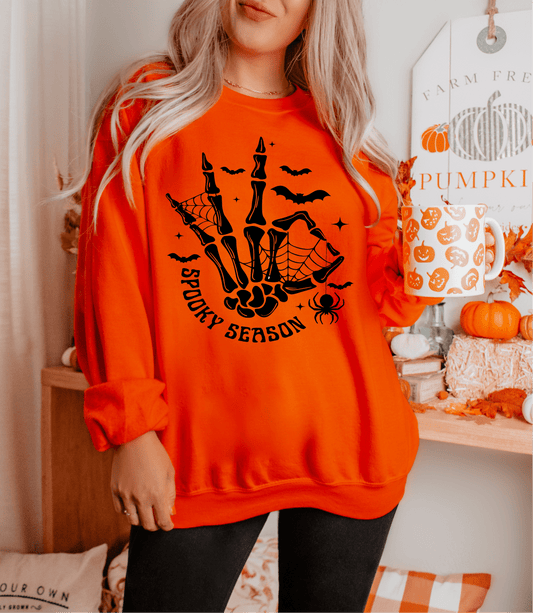 Spooky Season skull hands bat Halloween SINGLE COLOR BLACK size ADULT DTF TRANSFERPRINT TO ORDER - Do it yourself Transfers